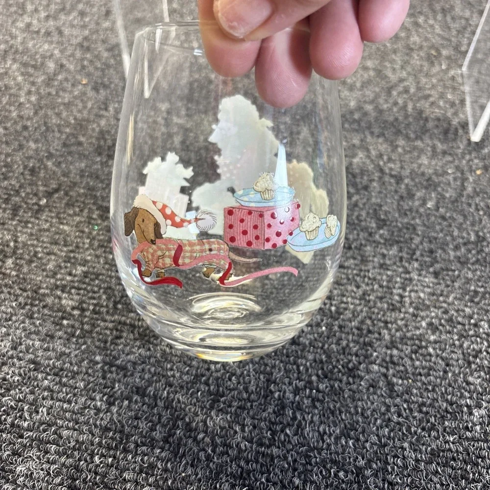 Pier 1~Set Of 4~Stemless Glasses~Dogs/Pups/Christmas